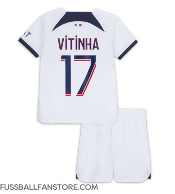 Paris Saint-Germain Vitinha Ferreira #17 Replik Auswärtstrikot Kinder 2023-24 Kurzarm (+ Kurze Hosen)